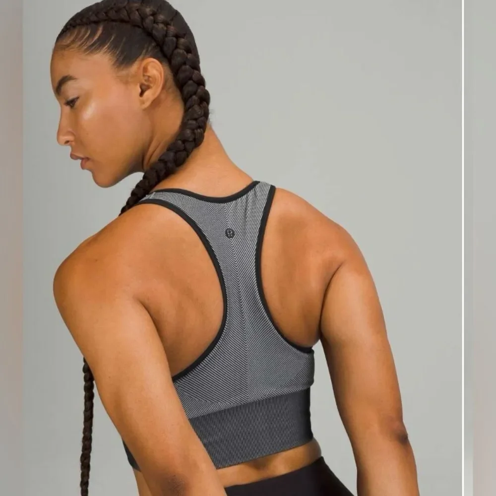 EUC Lululemon Women's Ebb To Train Sports Bra Black and Gray Tank Top - C/D Cup